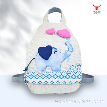 Mochila De Lino Y Algodón Tejida Familia De Elefantes Étnicos